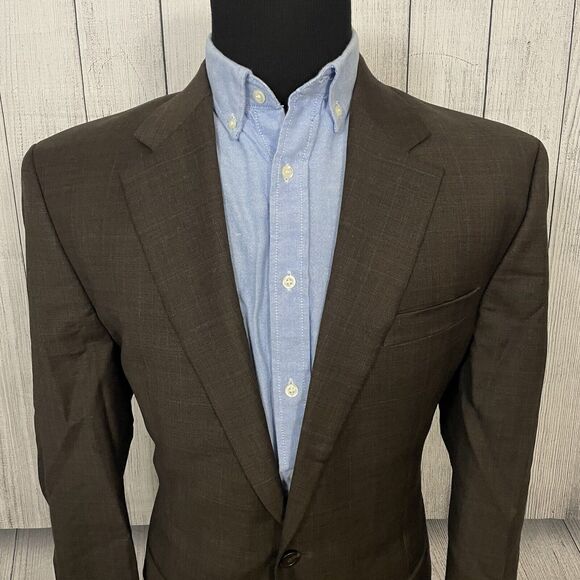 Lauren Ralph Lauren 43L Brown Glen Check 100% Wool 2-Button Sports Coat - Picture 1 of 9